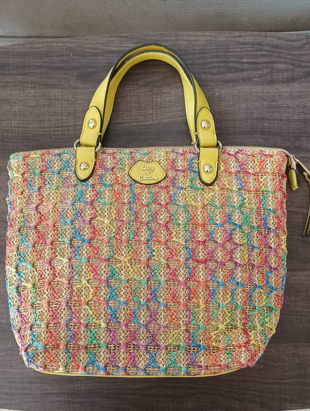 Vintage Y2K Juicy Couture Rainbow Woven Straw Mini Tote Bag